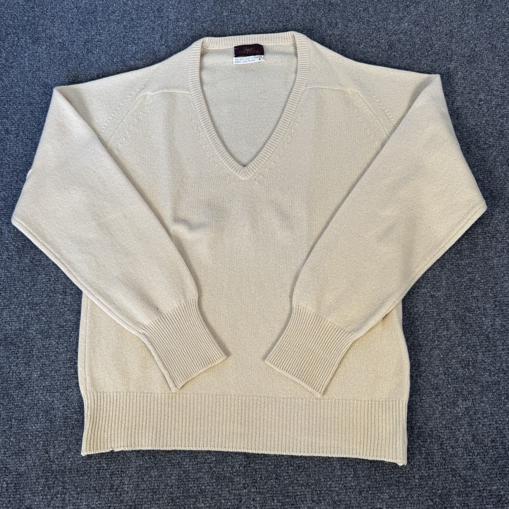 Vintage Robinson 100% Cashmere Sweater Medium 2-Ply Scottish Knit Cream USA